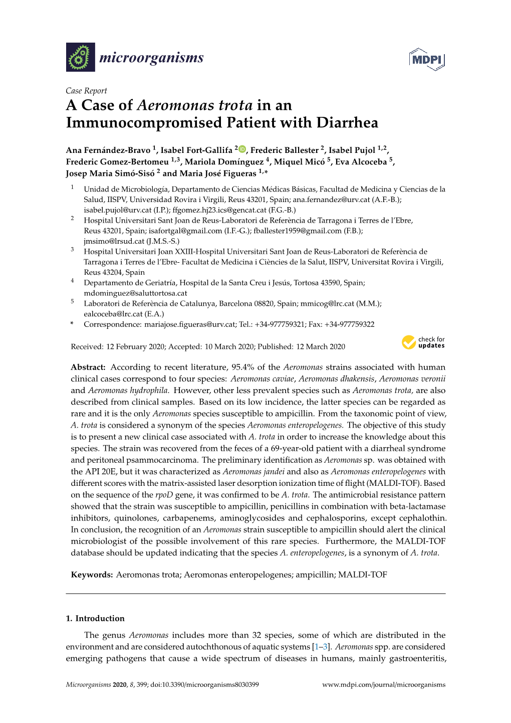 A Case of Aeromonas Trota in an Immunocompromised Patient with Diarrhea