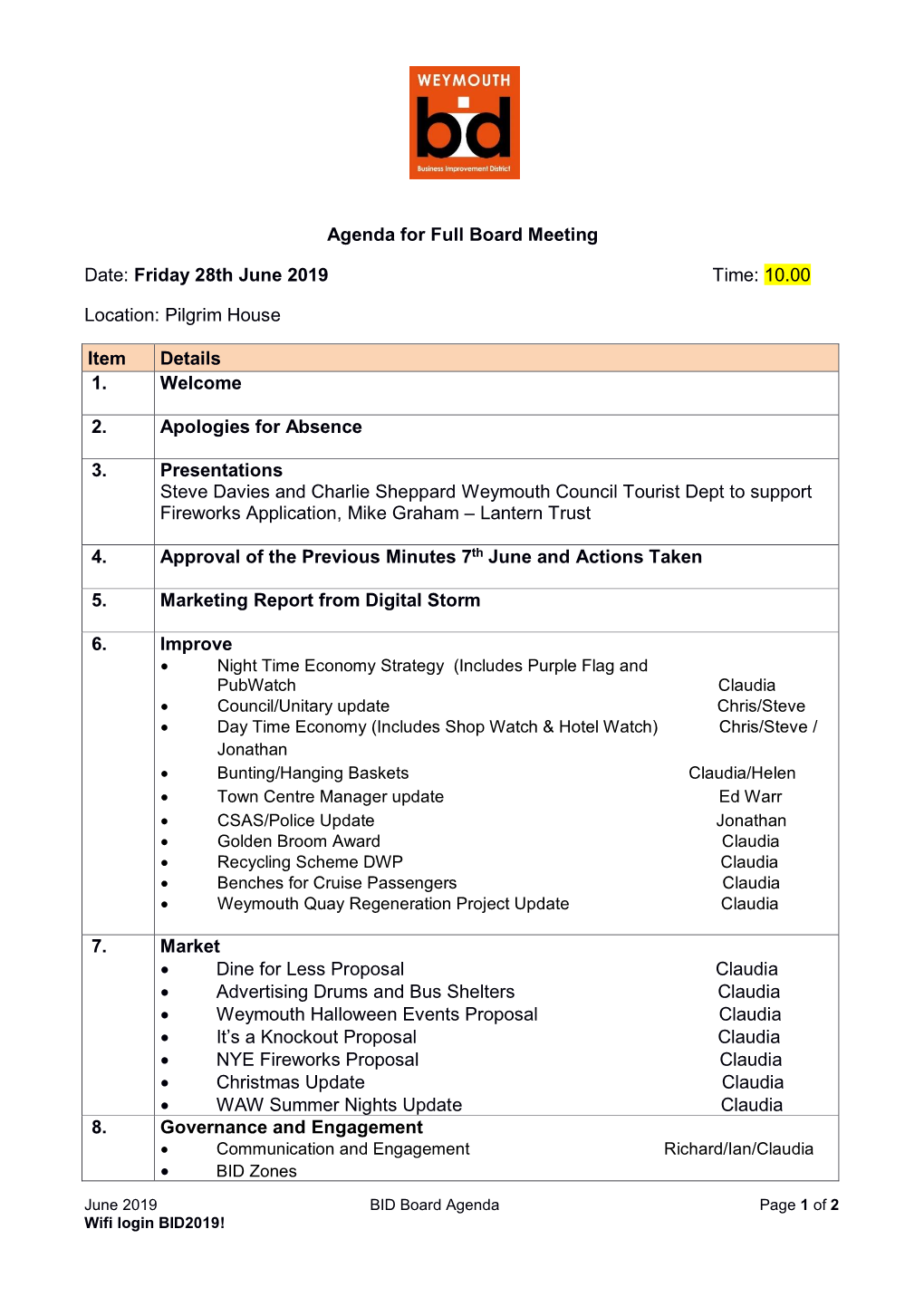 Genda and Documents for Board Meeting 28Th June 2019