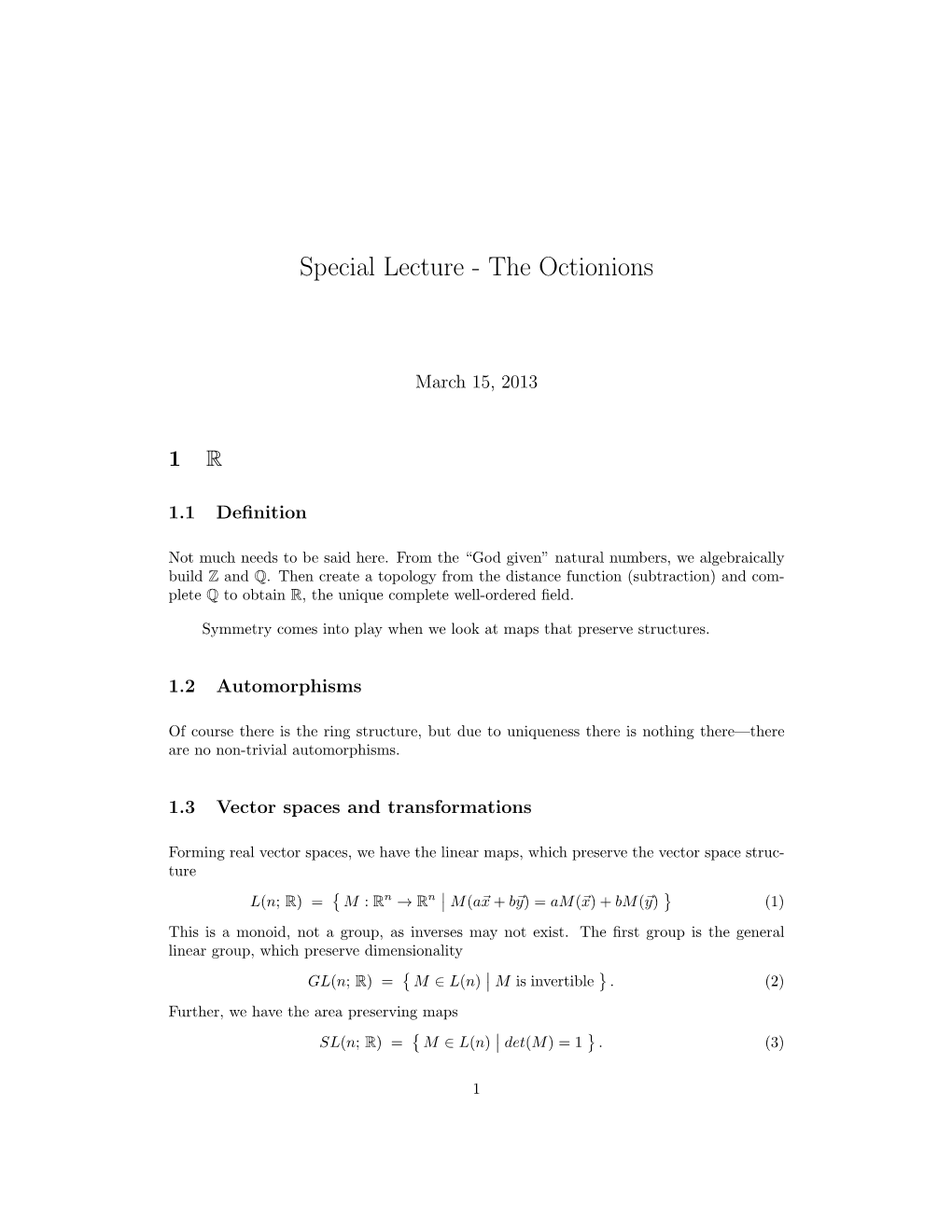 Special Lecture - the Octionions