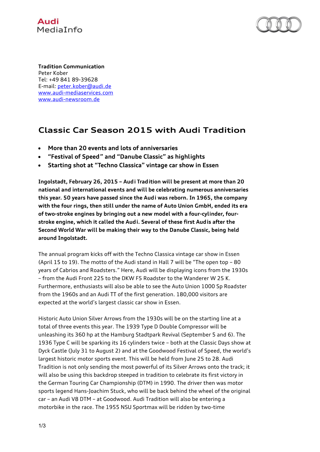 Classic Car Season 2015 with Audi Tradition