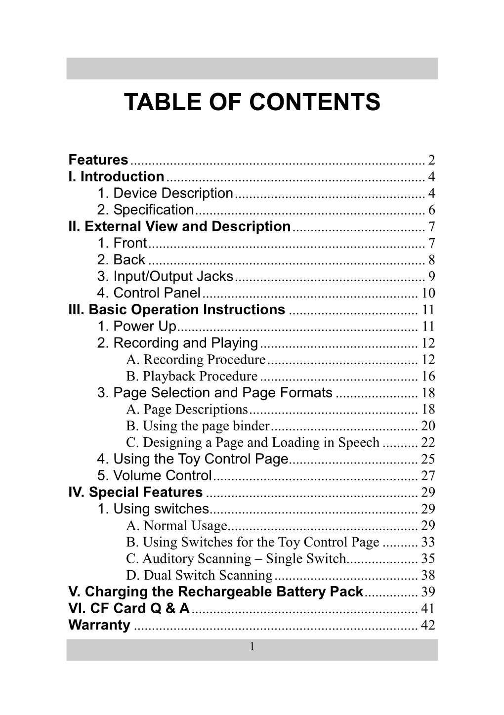 Table of Contents