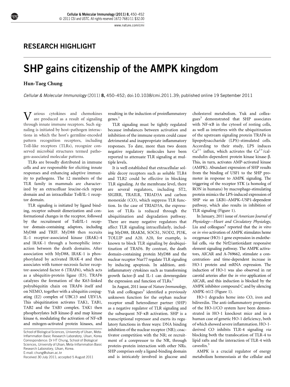 SHP Gains Citizenship of the AMPK Kingdom