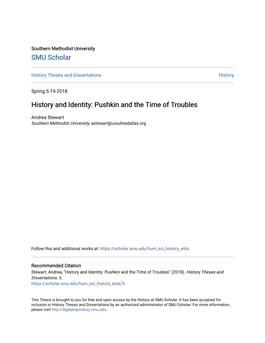 History and Identity: Pushkin and the Time of Troubles