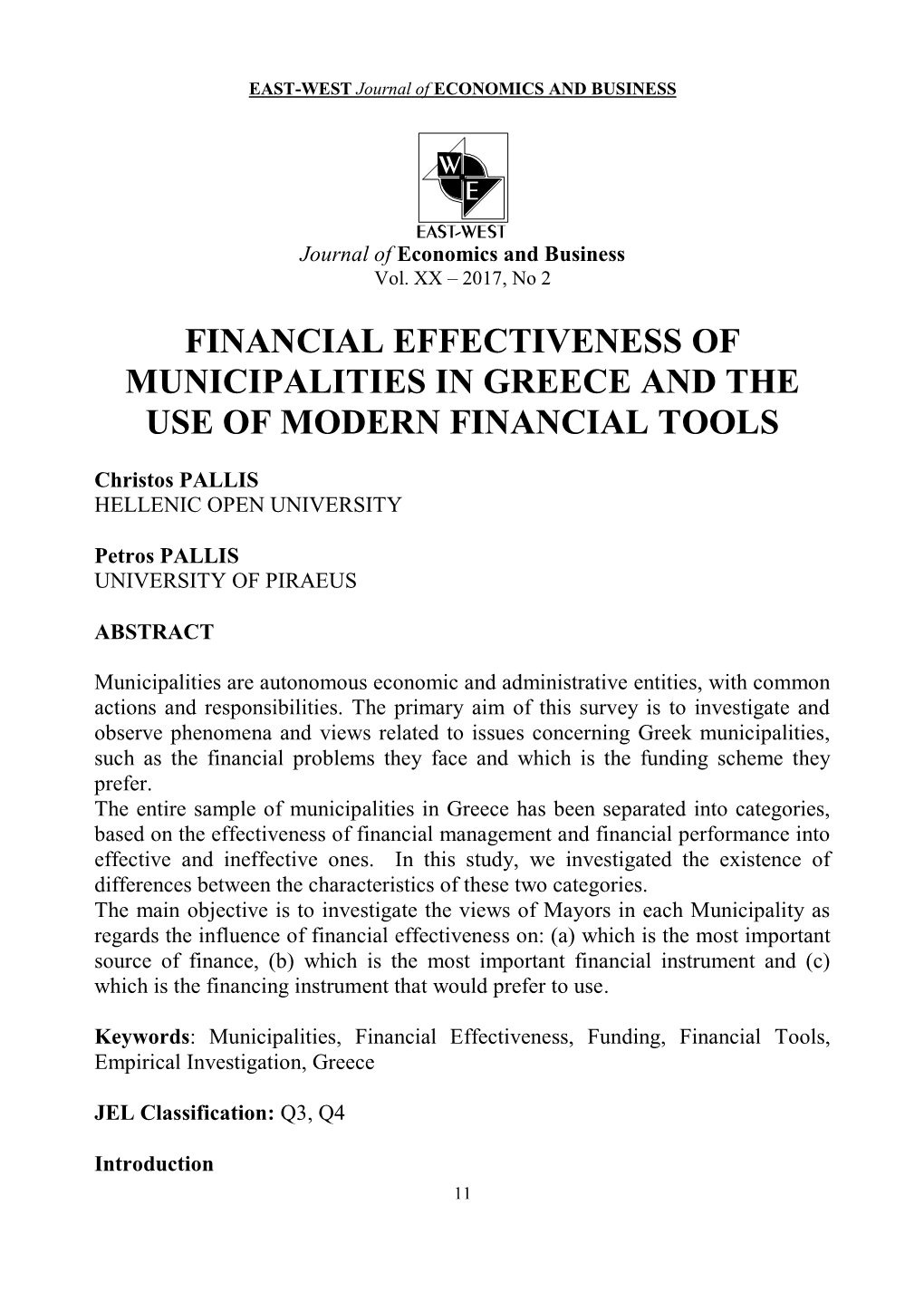 Financial Effectiveness of Municipalities in Greece and the Use of Modern Financial Tools