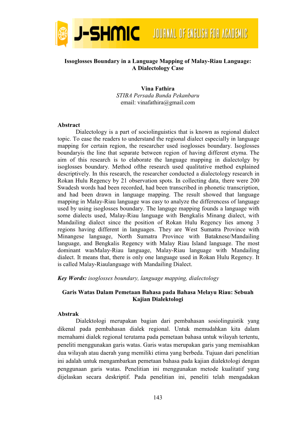 143 Issoglosses Boundary in a Language Mapping of Malay-Riau