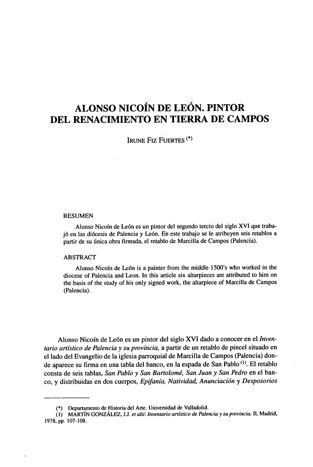 Alonso Nicoín De León. Pintor Del Renacimiento En Tierra De Campos