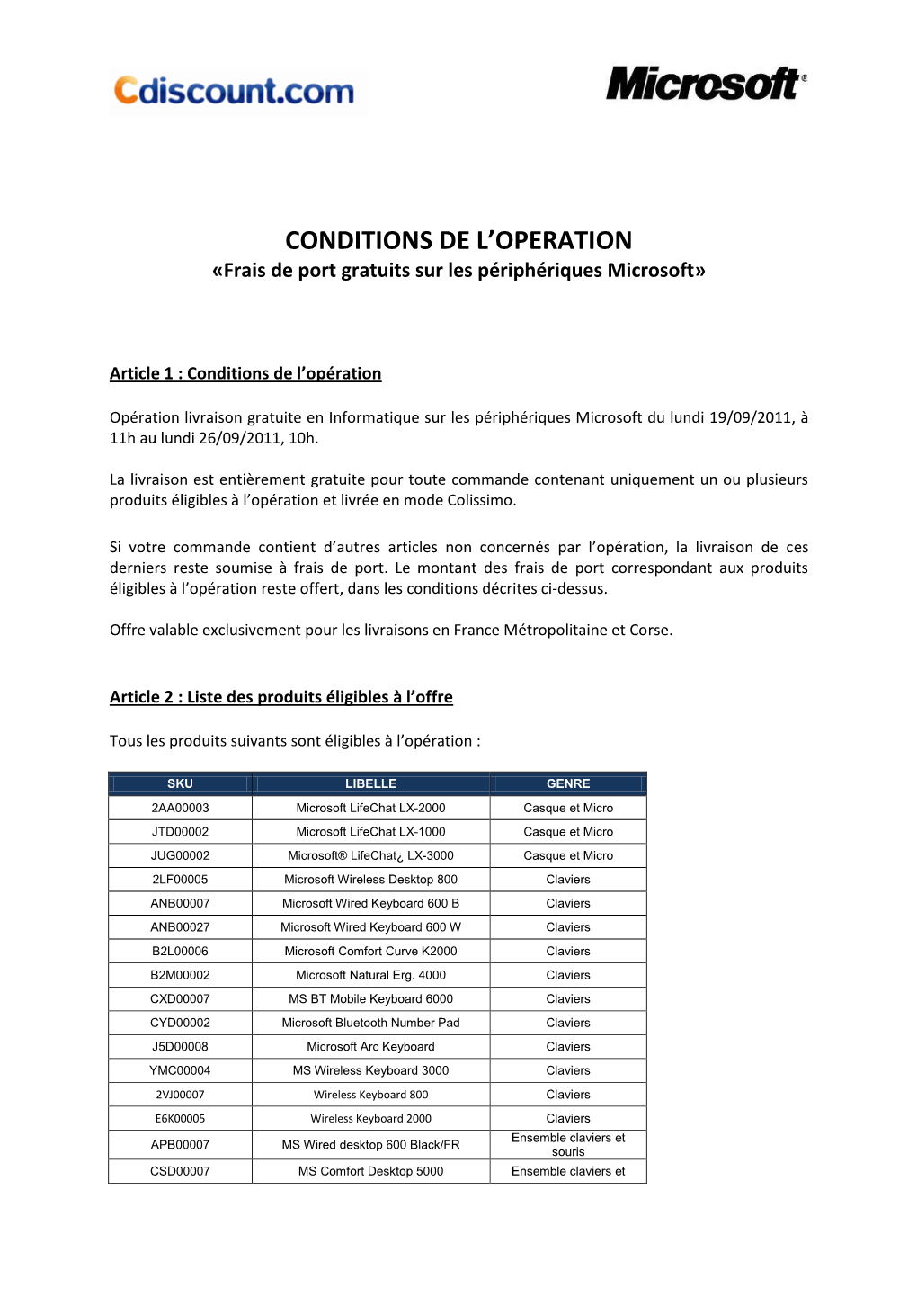 Conditions De L'operation