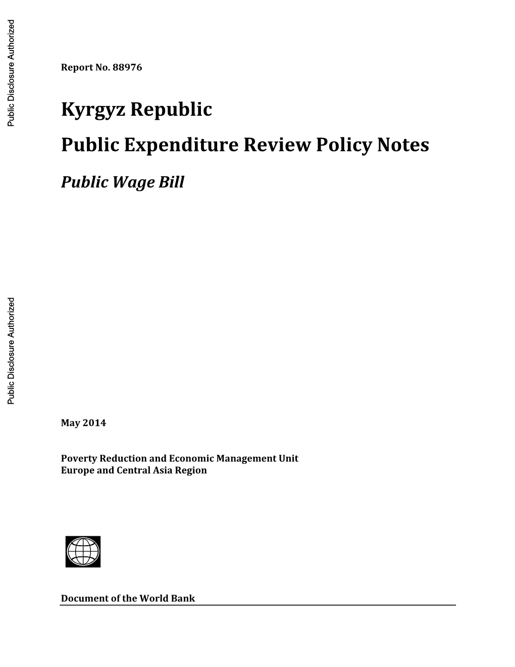 Kyrgyz Republic Public Expenditure Review Policy Notes