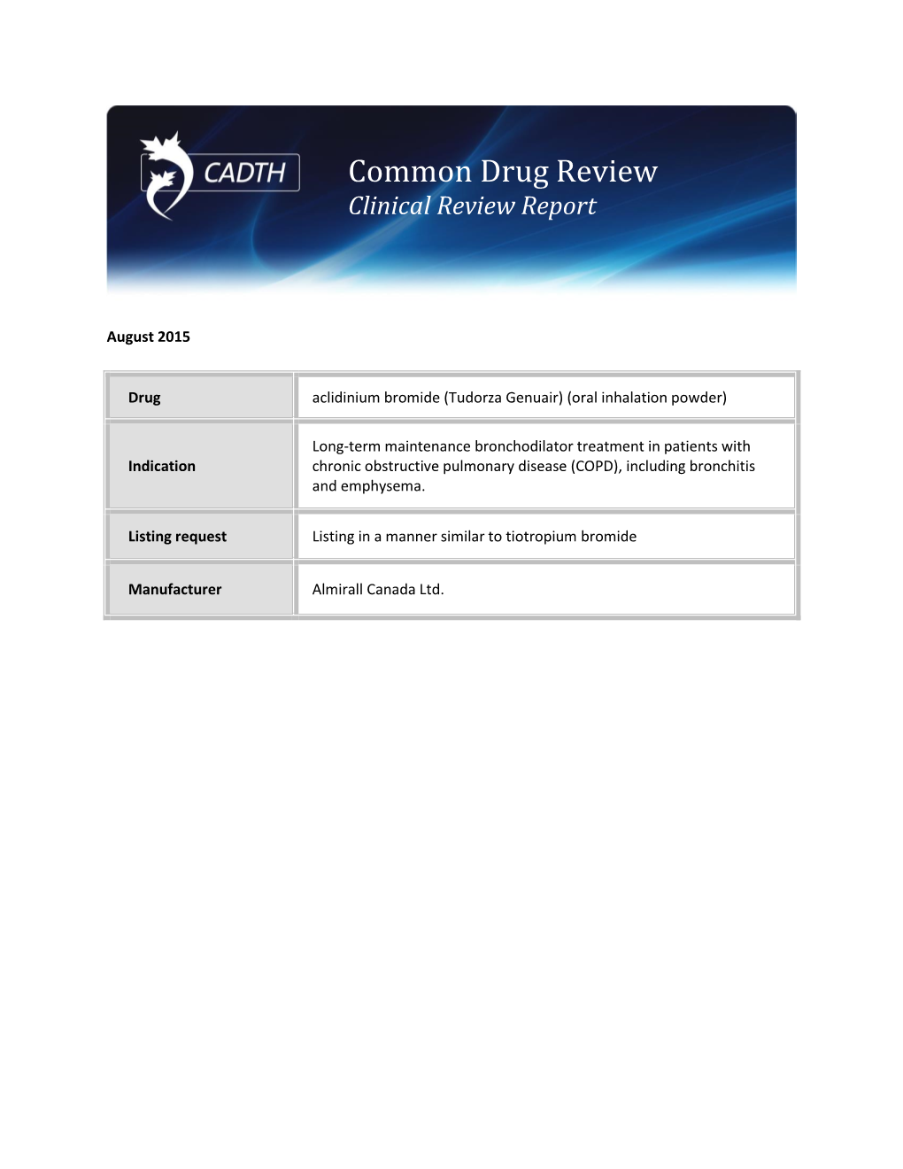 Cdr Clinical Review Report for Tudorza Genuair