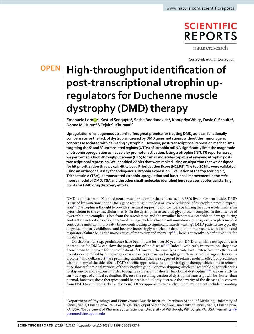 High-Throughput Identification of Post-Transcriptional Utrophin Up