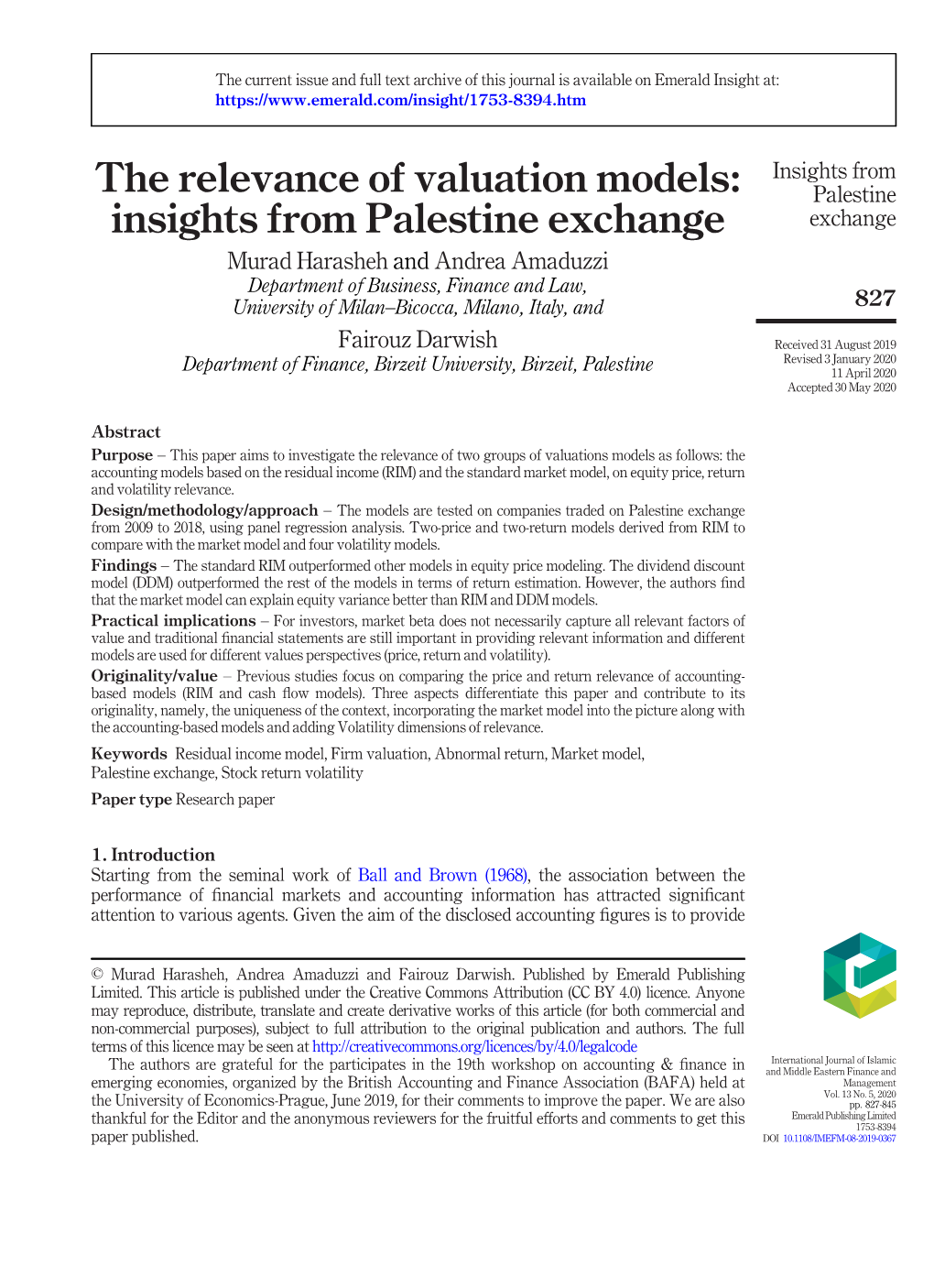 The Relevance of Valuation Models: Insights from Palestine Exchange