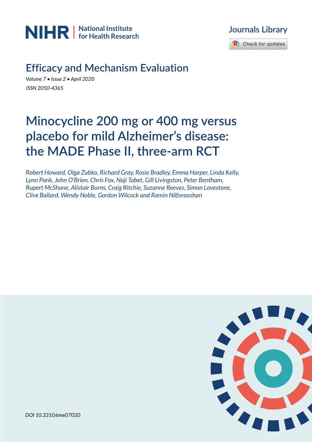 Minocycline 200 Mg Or 400 Mg Versus Placebo for Mild Alzheimer's Disease