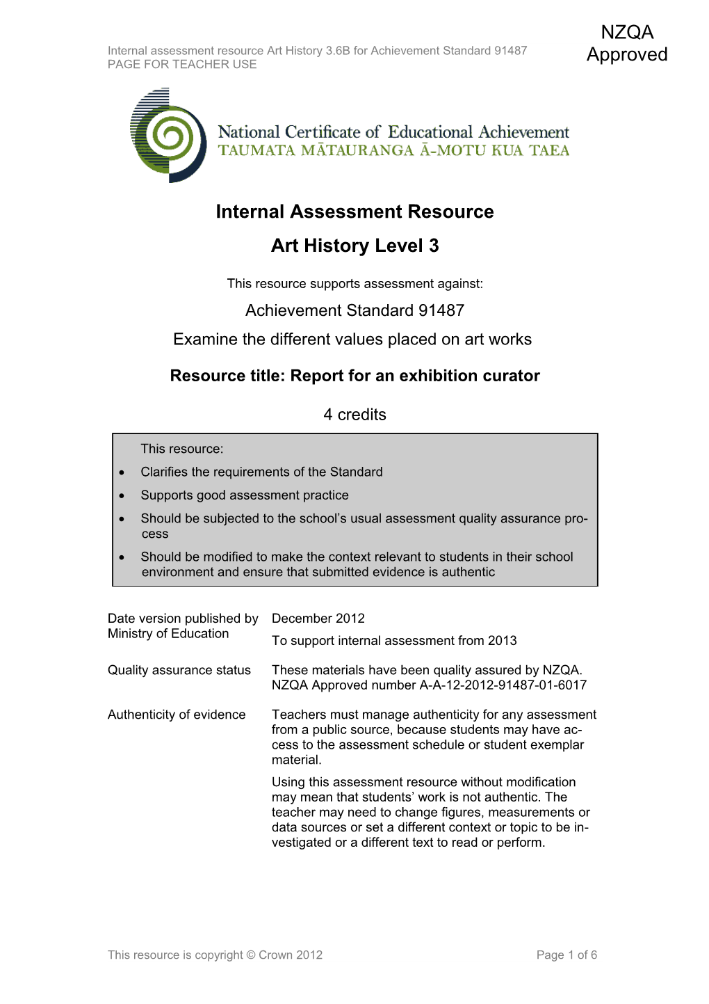 Level 3 Art History Internal Assessment Resource