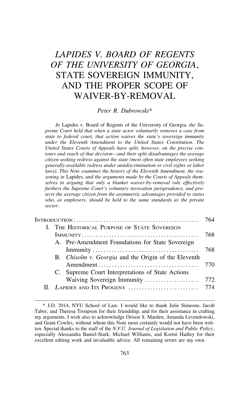 Lapides V. Board of Regents of the University of Georgia, State Sovereign Immunity, and the Proper Scope of Waiver-By-Removal