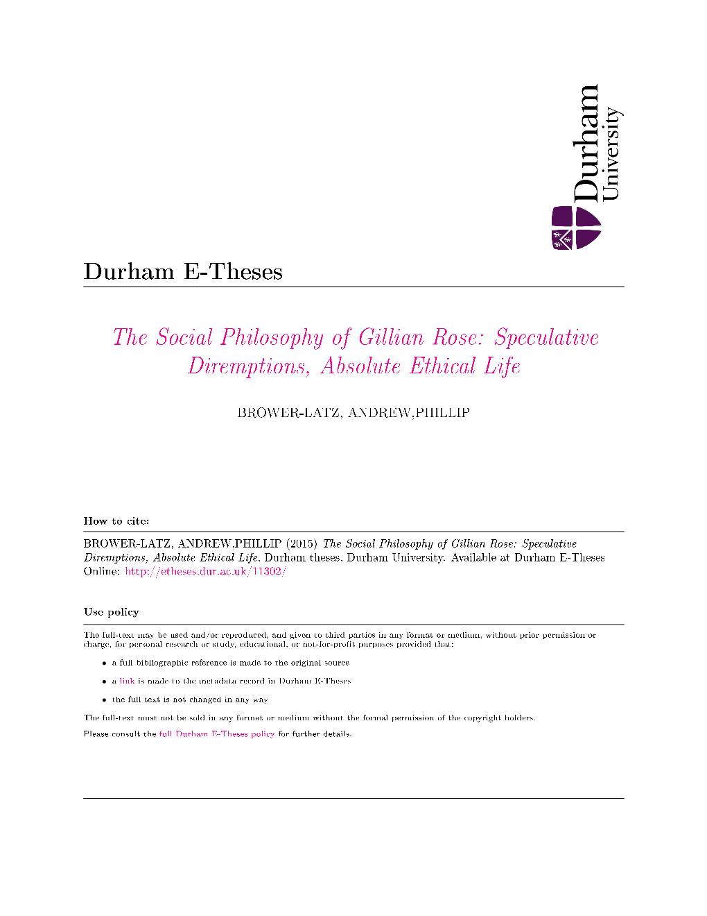 The Social Philosophy of Gillian Rose: Speculative Diremptions, Absolute Ethical Life
