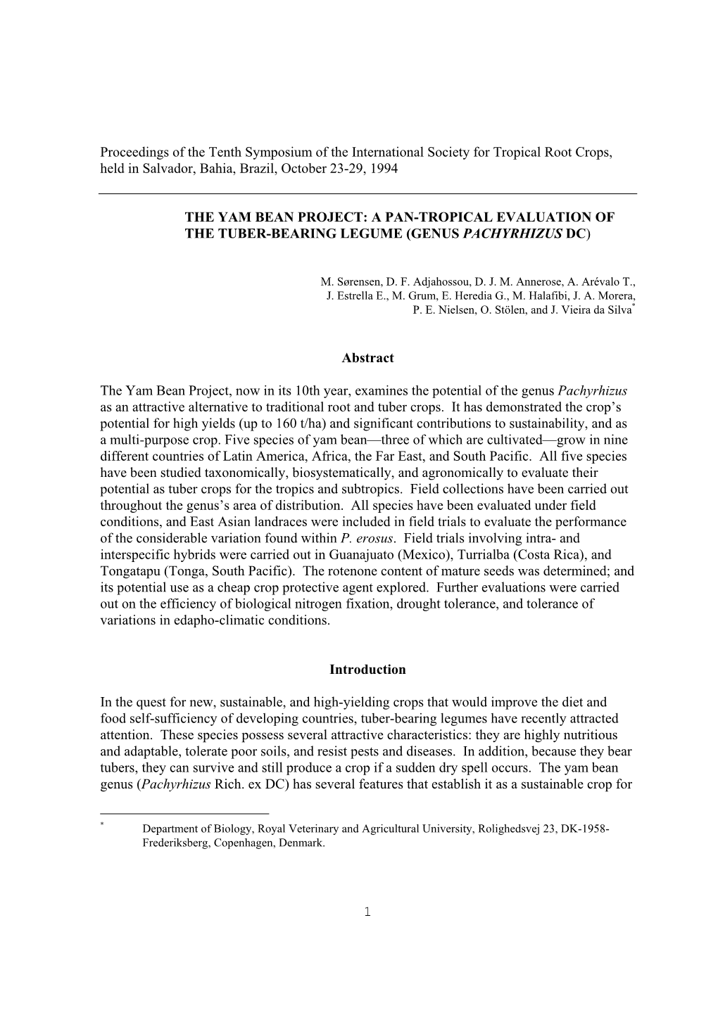 The Yam Bean Project: a Pan-Tropical Evaluation of the Tuber-Bearing Legume (Genus Pachyrhizus Dc)