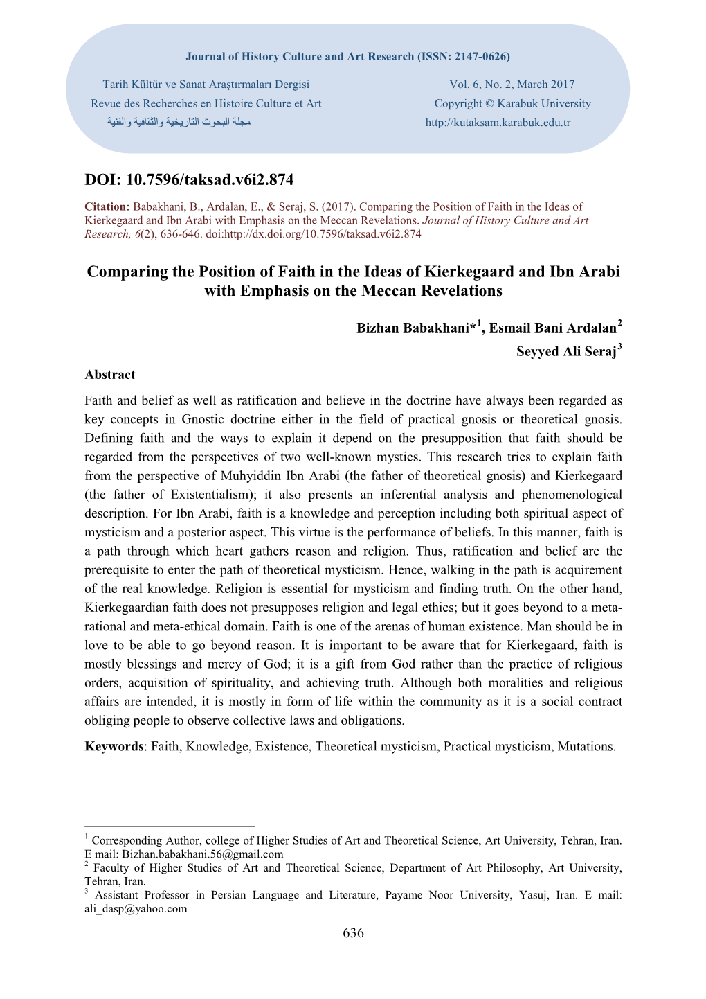 DOI: 10.7596/Taksad.V6i2.874 Comparing the Position of Faith In