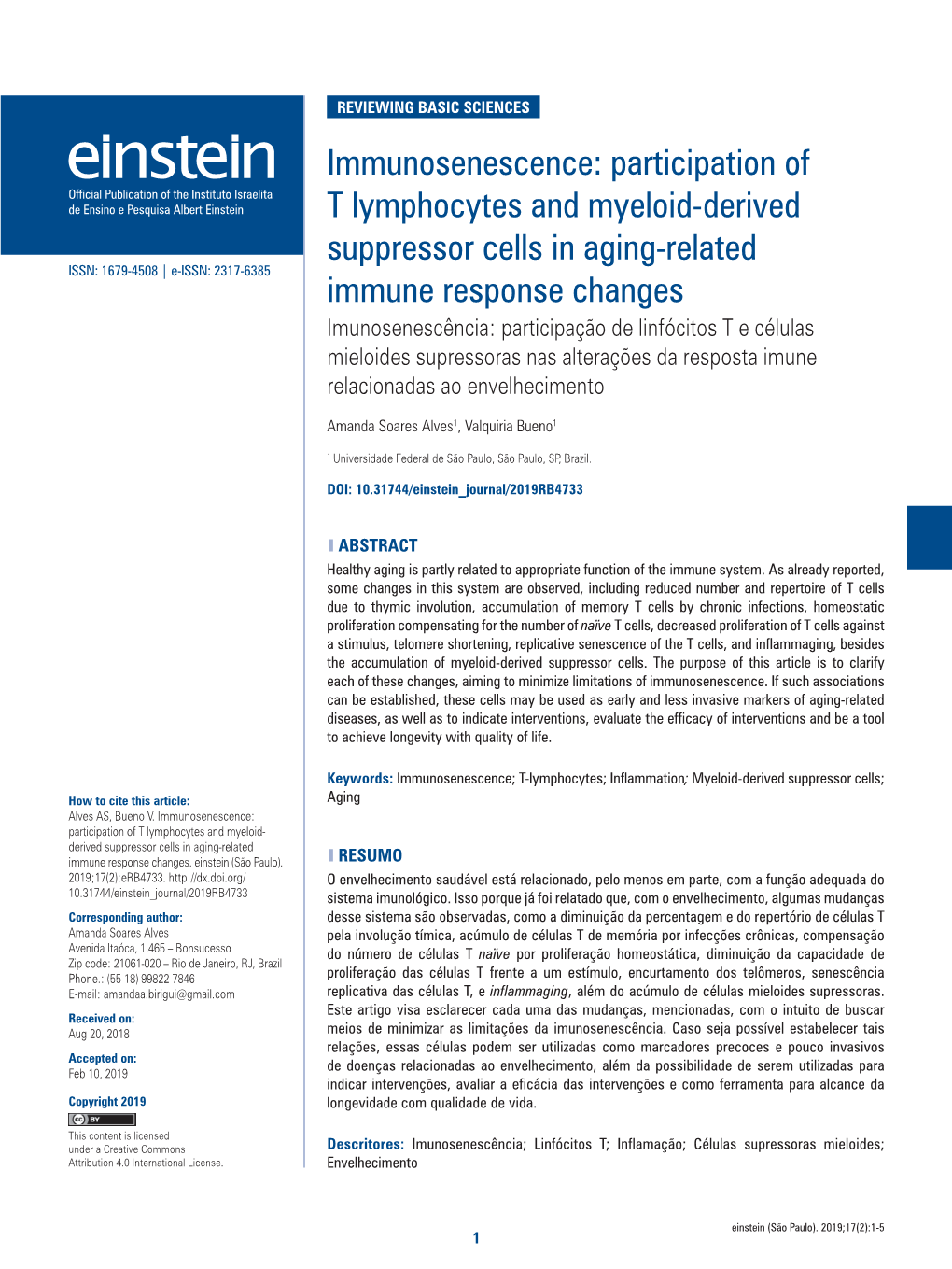 Immunosenescence: Participation of T Lymphocytes and Myeloid-Derived Suppressor Cells in Aging-Related Immune Response Changes
