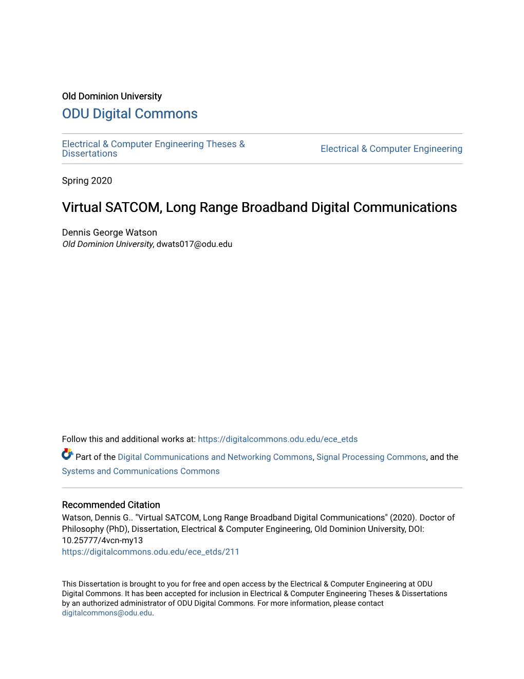 Virtual SATCOM, Long Range Broadband Digital Communications