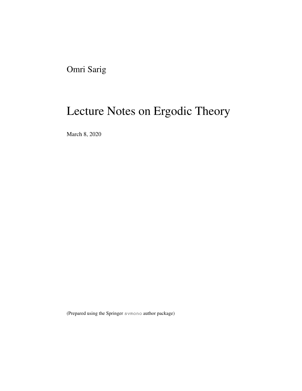 Lecture Notes on Ergodic Theory