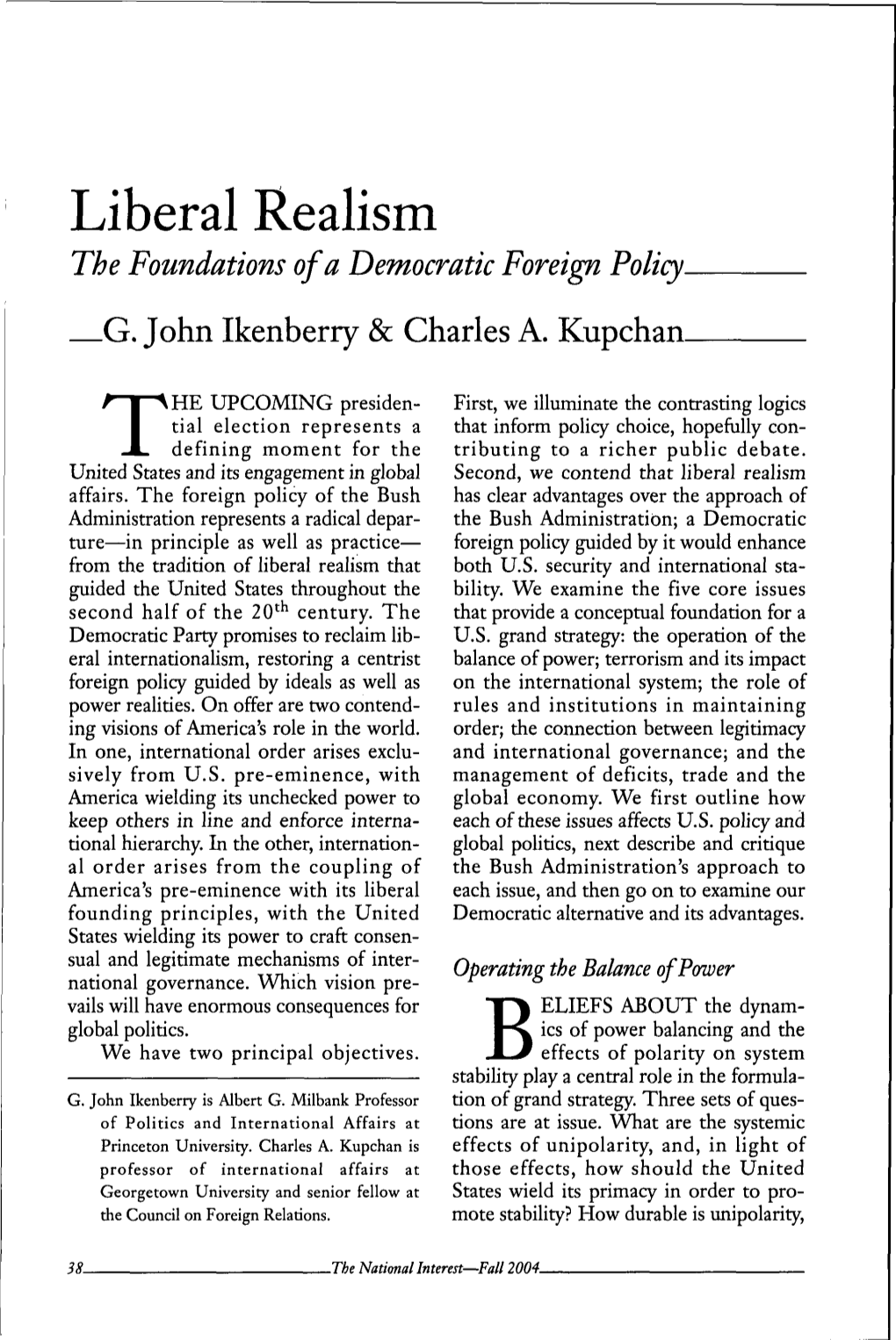 Liberal Realism the Foundations of a Democratic Foreign Policy