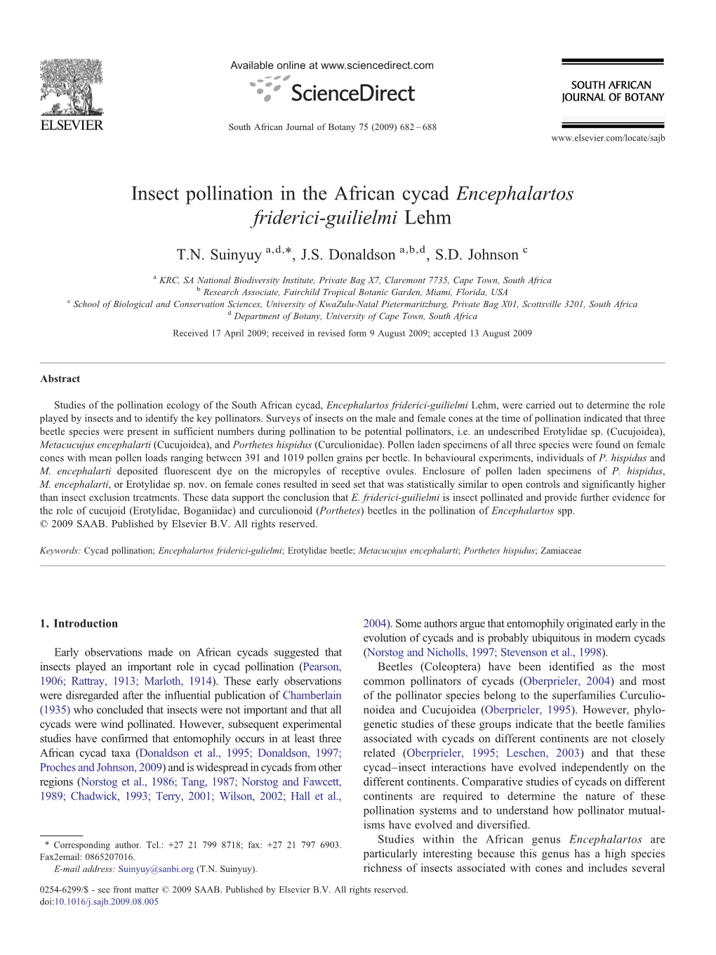 Insect Pollination in the African Cycad Encephalartos Friderici-Guilielmi Lehm ⁎ T.N