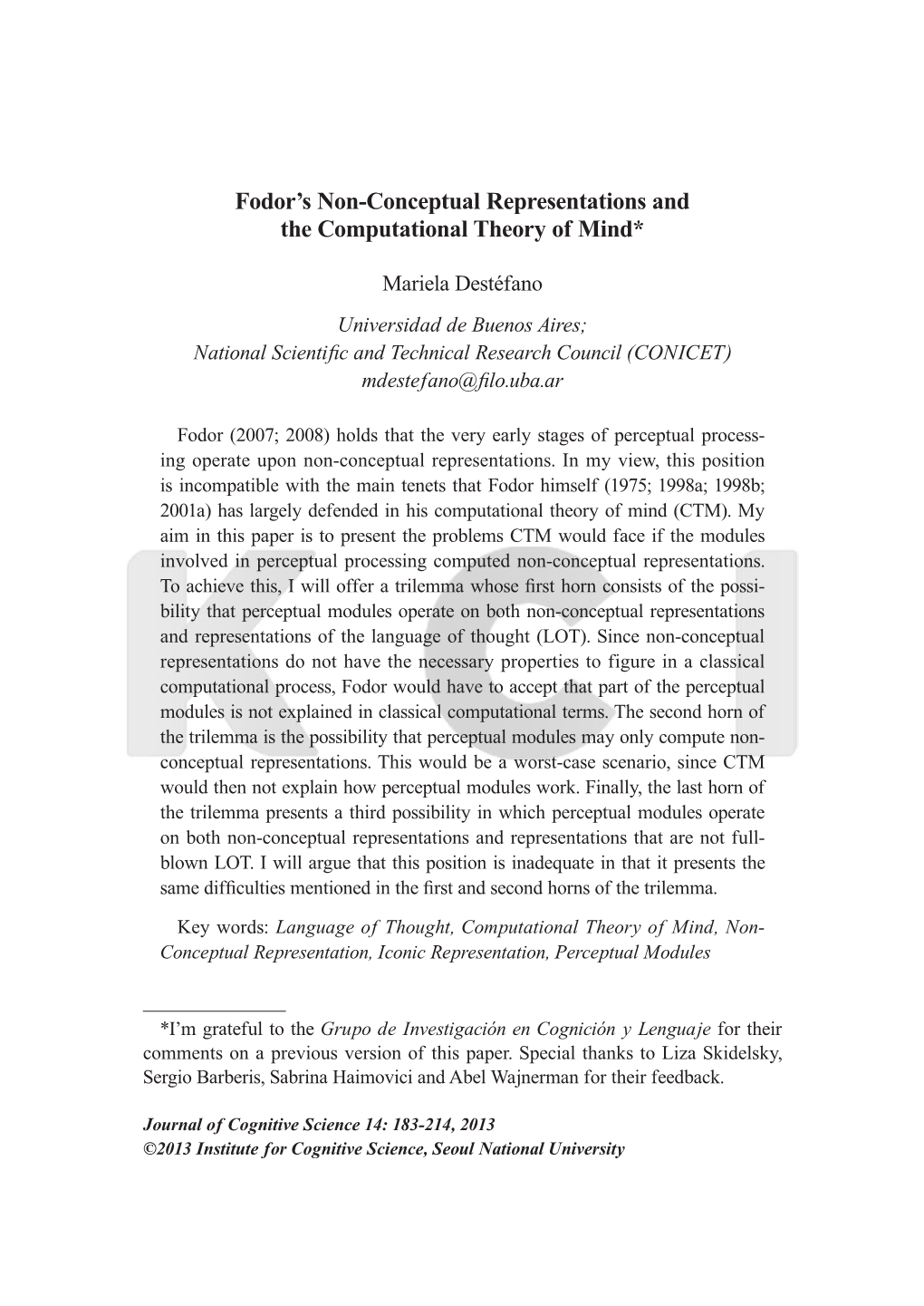 Fodor's Non-Conceptual Representations and The