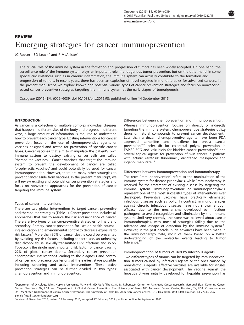 Emerging Strategies for Cancer Immunoprevention