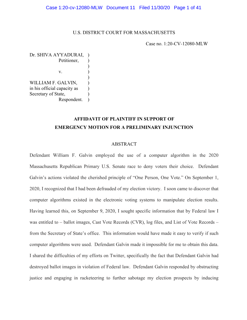 Case 1:20-Cv-12080-MLW Document 11 Filed 11/30/20 Page 1 of 41