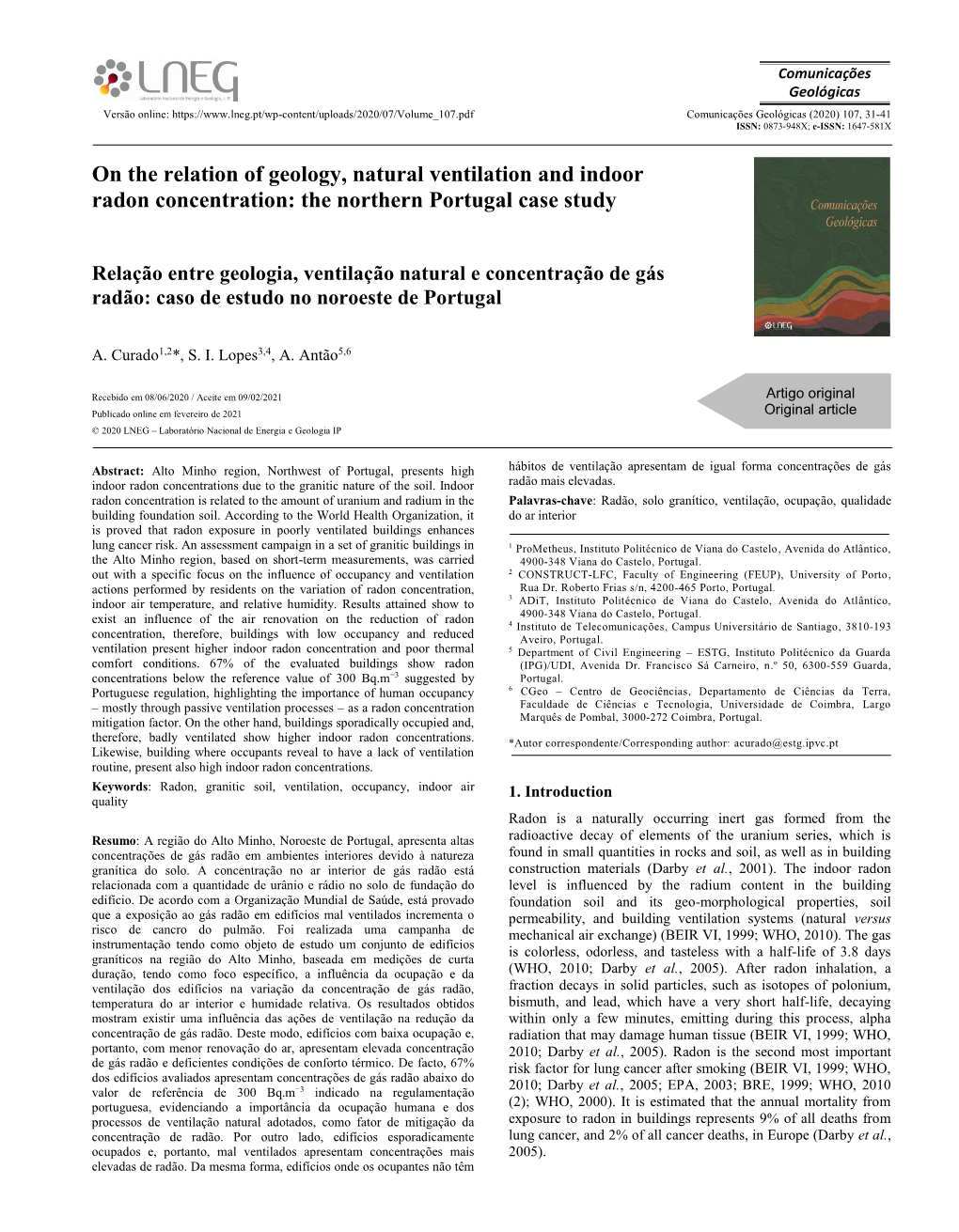 On the Relation of Geology, Natural Ventilation and Indoor Radon Concentration: the Northern Portugal Case Study