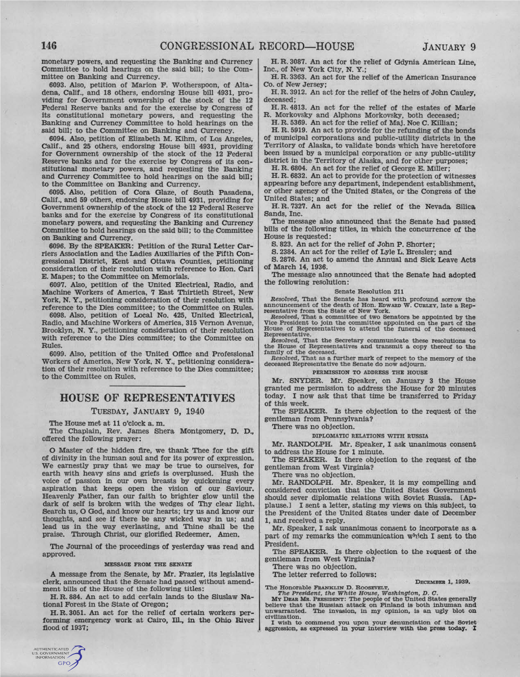 CONGRESSIONAL :RECORD-HOUSE JANUARY 9 Monetary Powers, and Requesting the Banking and Currency H