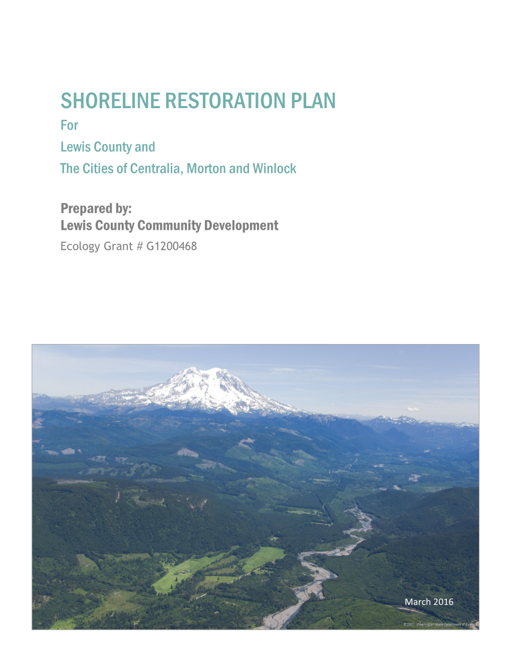 SHORELINE RESTORATION PLAN for Lewis County and the Cities of Centralia, Morton and Winlock