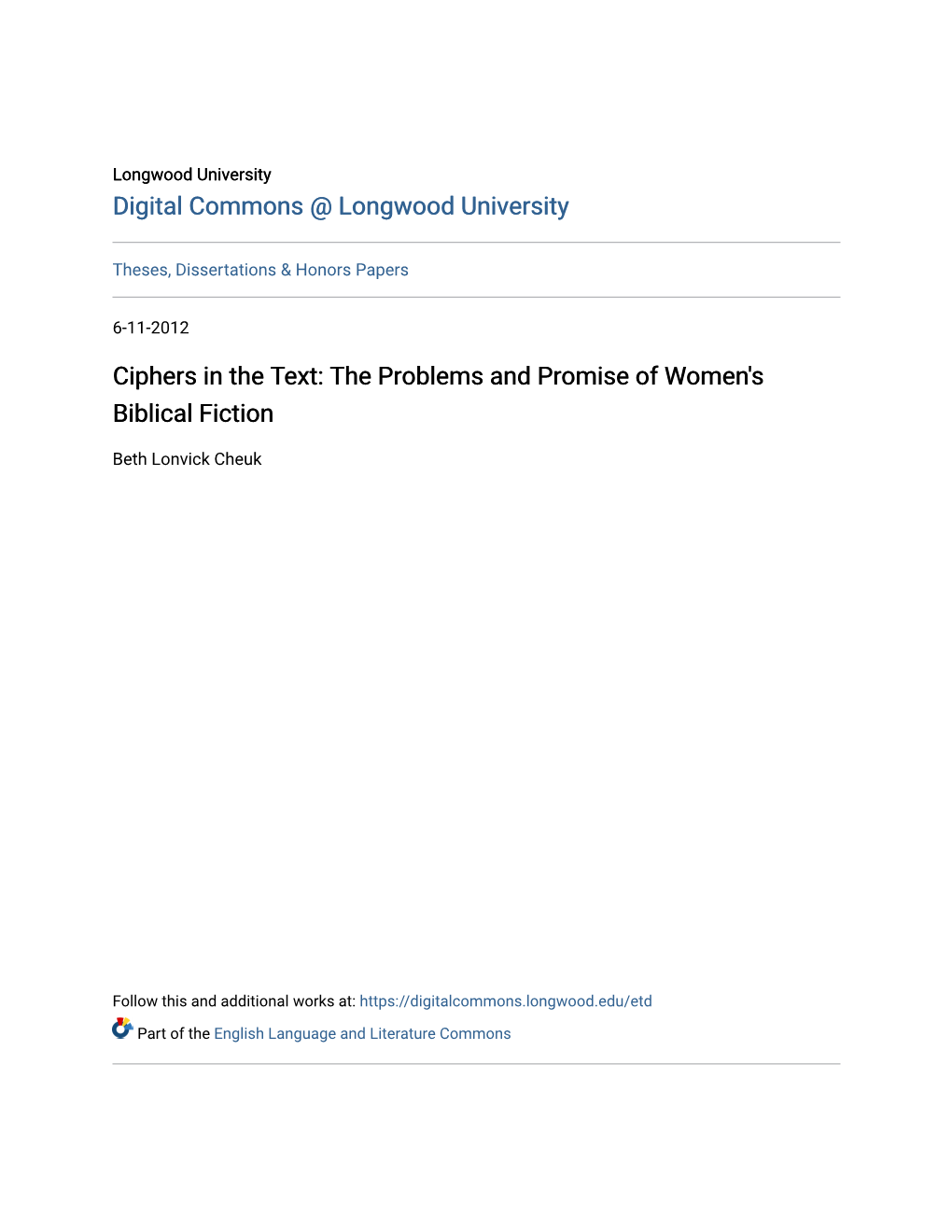 Ciphers in the Text: the Problems and Promise of Women's Biblical Fiction