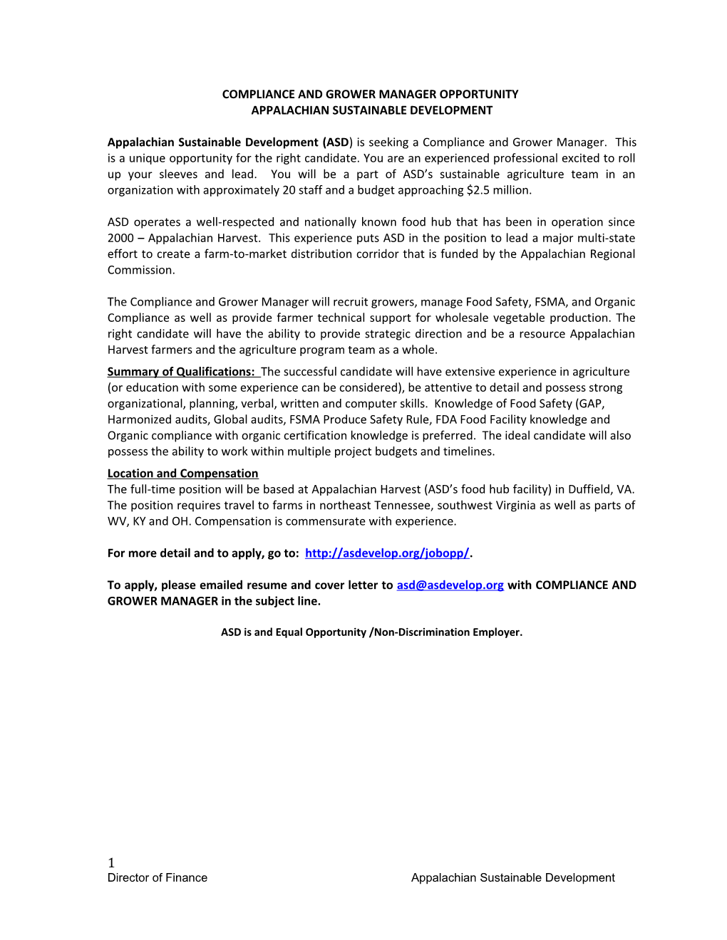 Compliance and Grower Manager Opportunity