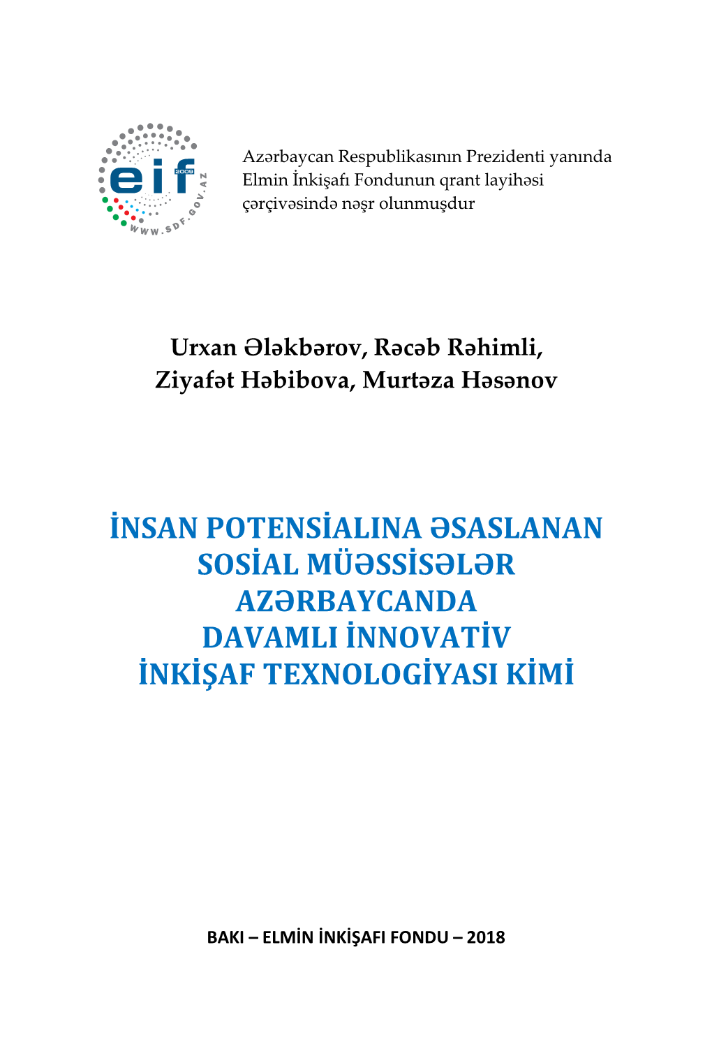 Insan Potensialına Əsaslanan Sosial Müəssisələr Azərbaycanda Davamlı