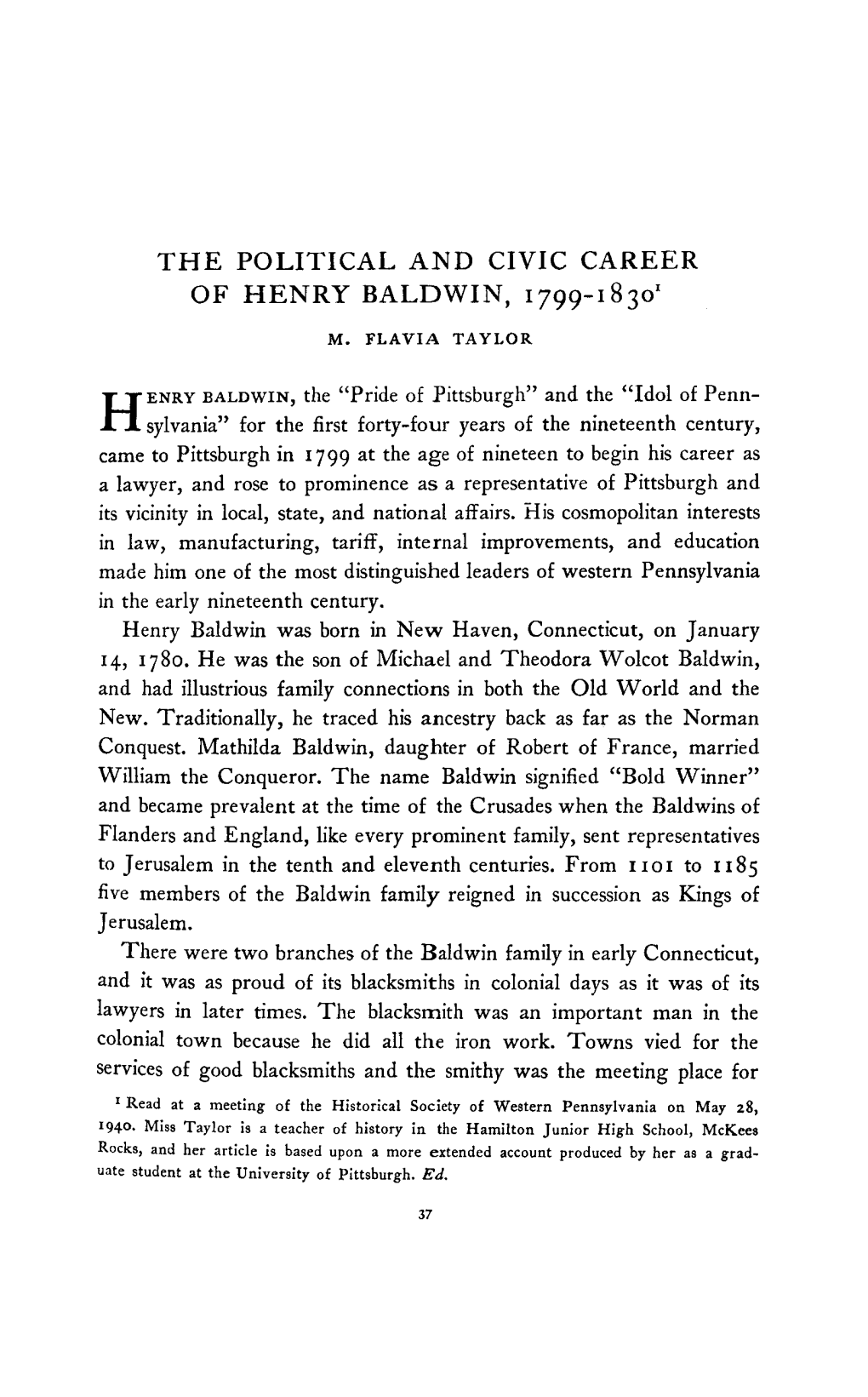 OF HENRY BALDWIN,1799-1830 1 Jerusalem