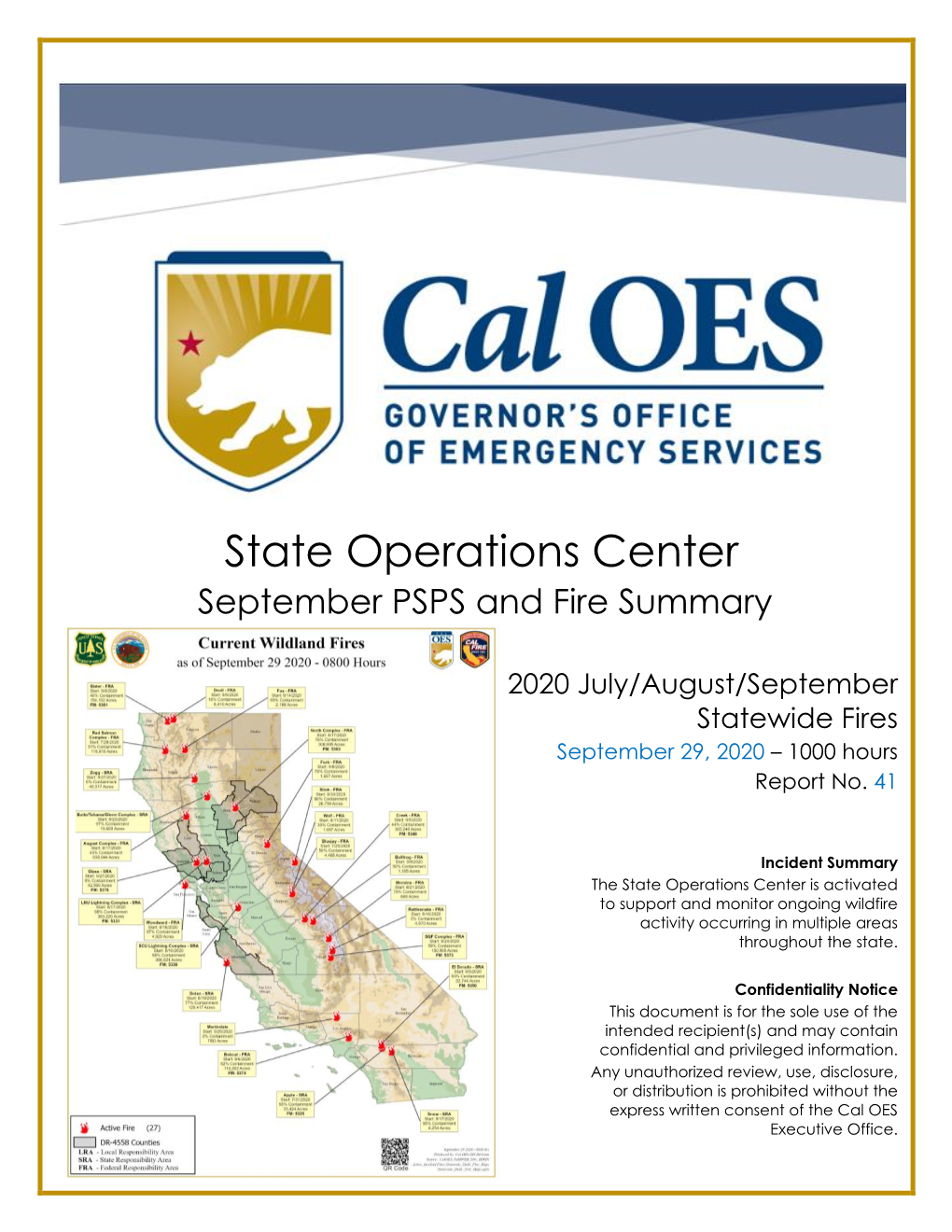 State Operations Center September PSPS and Fire Summary