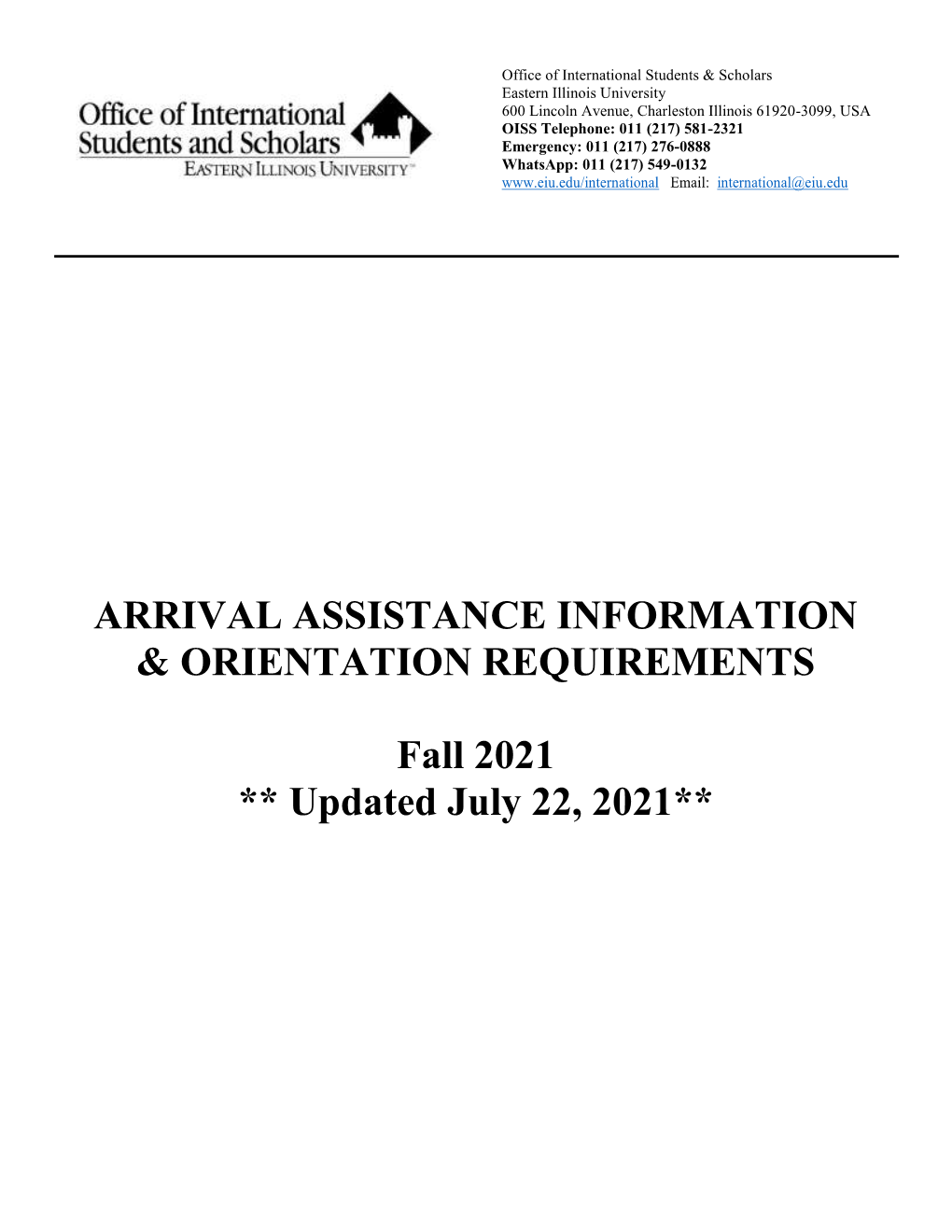 Arrival Assistance Information & Orientation