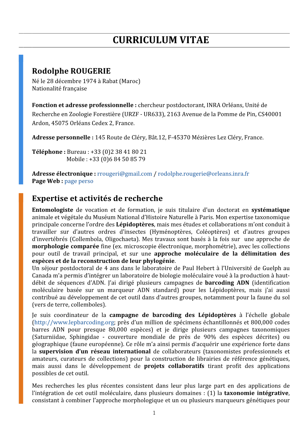 CURRICULUM VITAE Rodolphe ROUGERIE