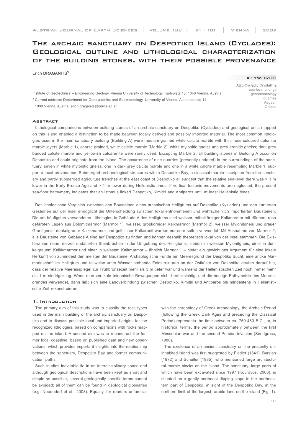 The Archaic Sanctuary on Despotiko Island (Cyclades): Geological Outline and Lithological Characterization of the Building Stones, with Their Possible Provenance