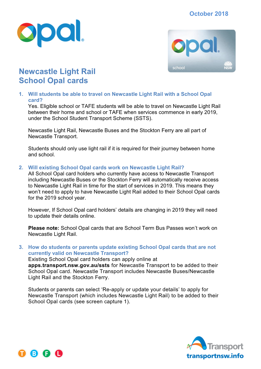 Newcastle Light Rail School Opal Cards