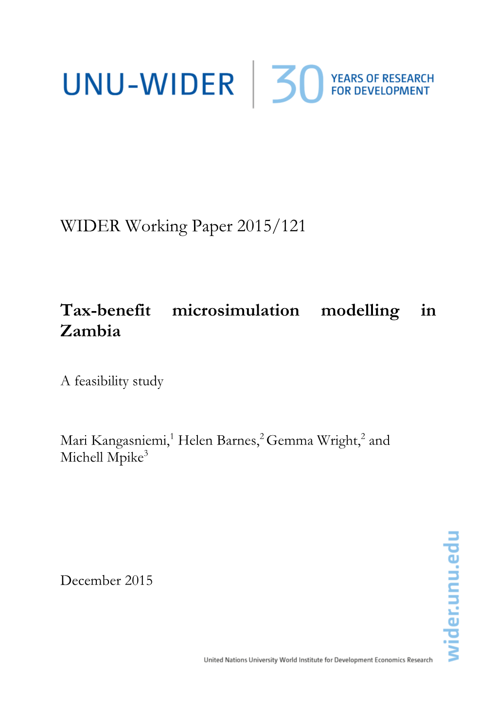 Tax-Benefit Microsimulation Modelling in Zambia: a Feasibility Study