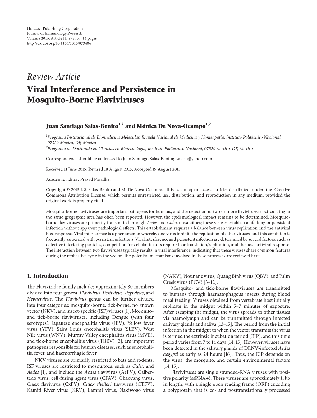 Viral Interference and Persistence in Mosquito-Borne Flaviviruses