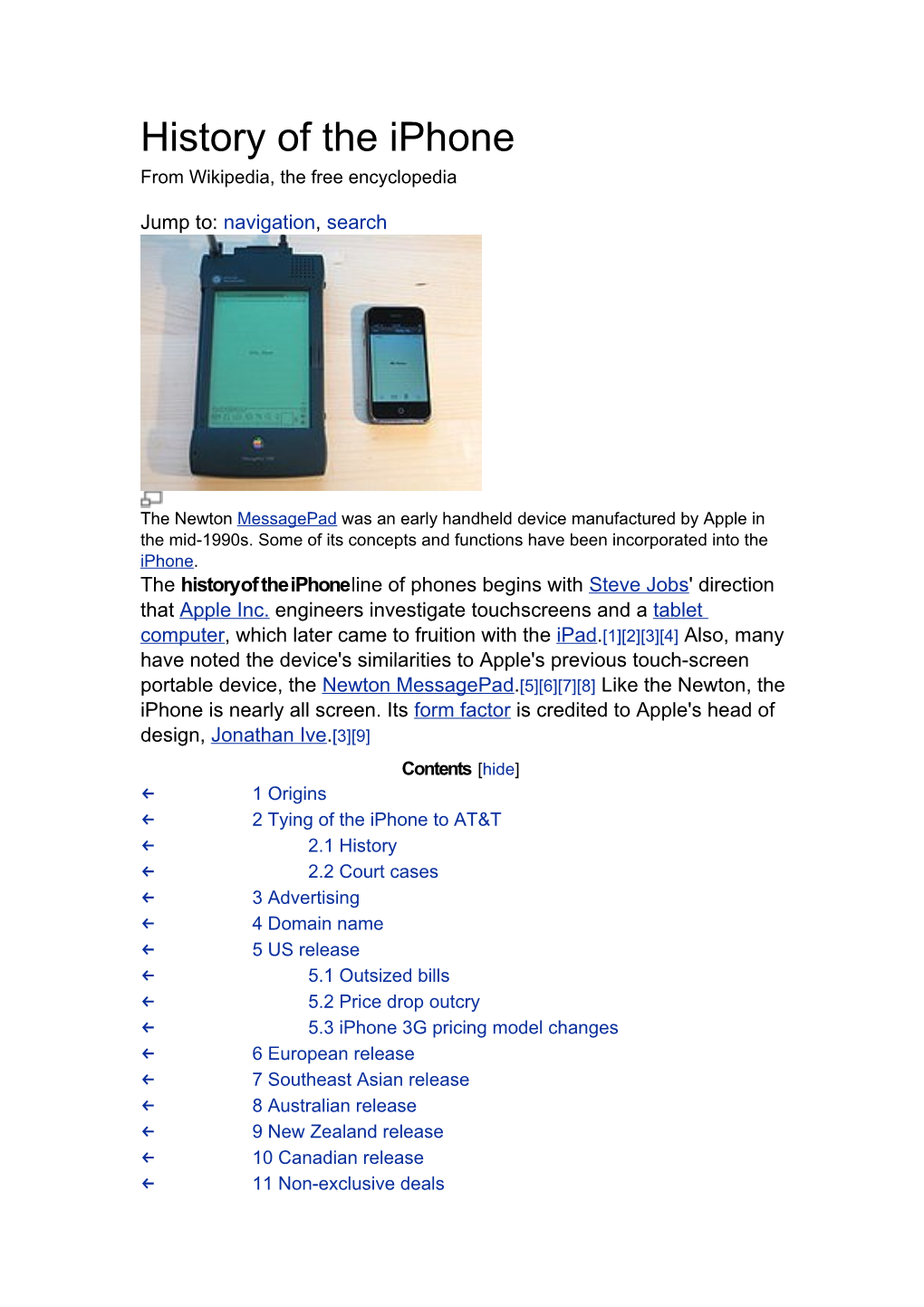 History of the Iphone from Wikipedia, the Free Encyclopedia