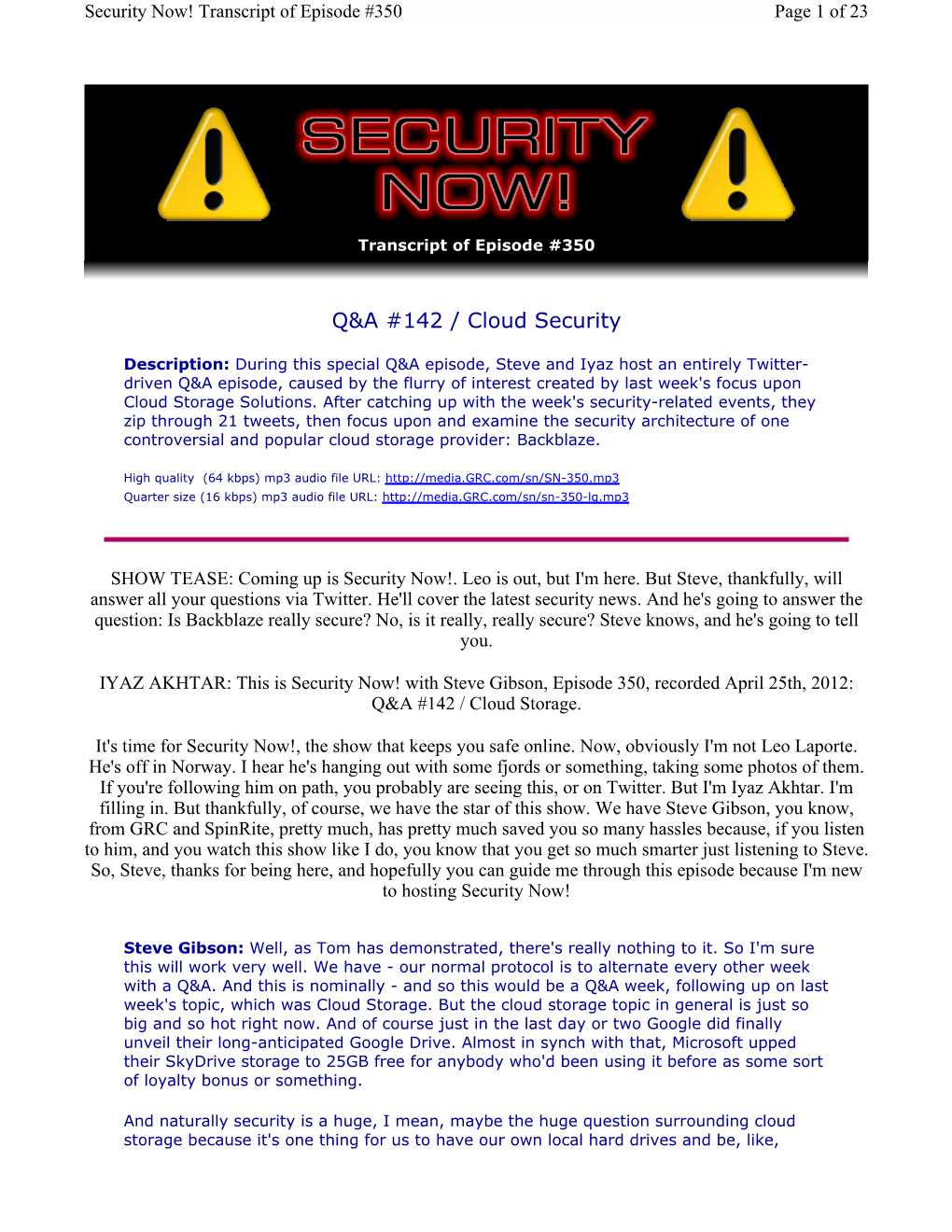 Q&A #142 / Cloud Security
