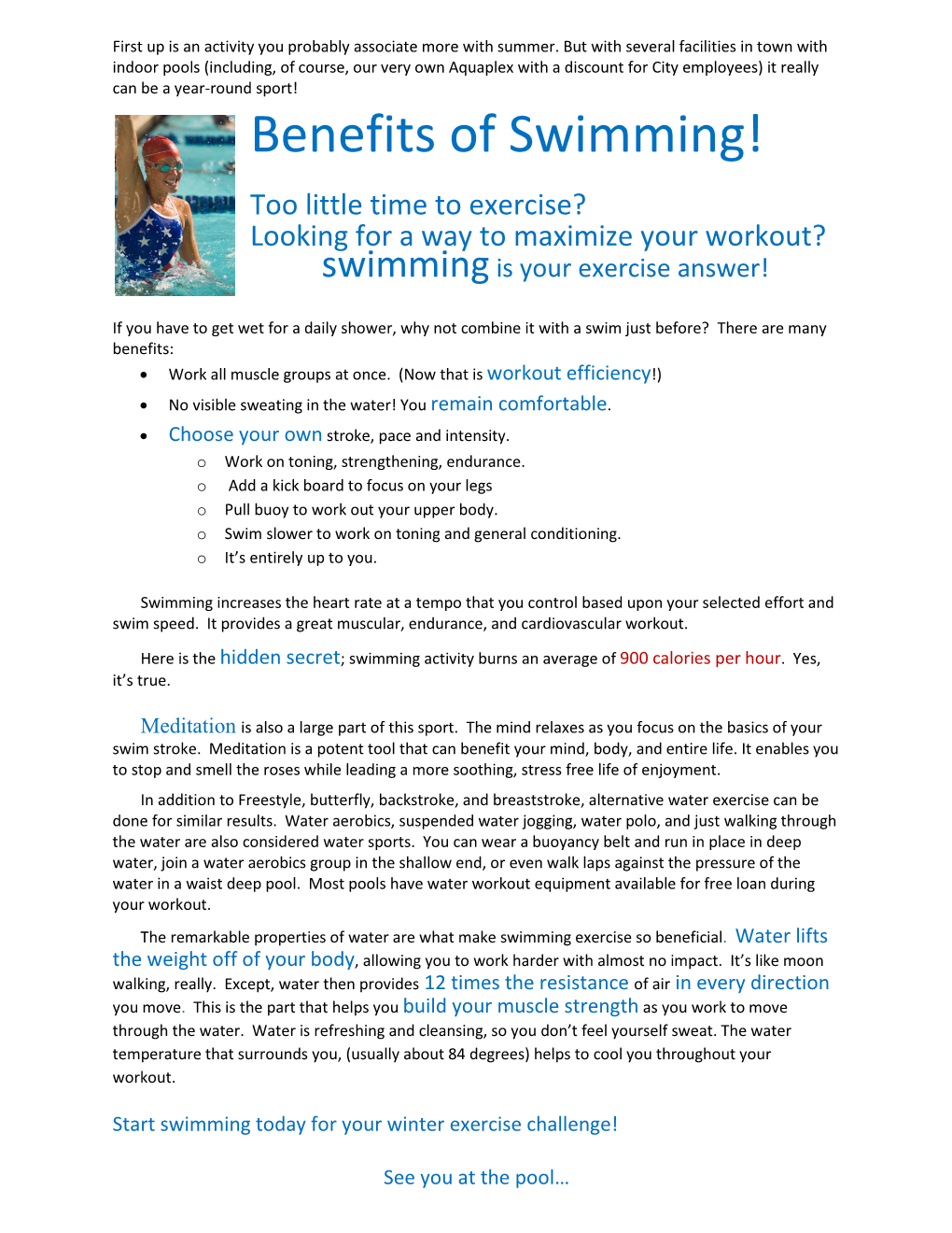 Benefits of Swimming!