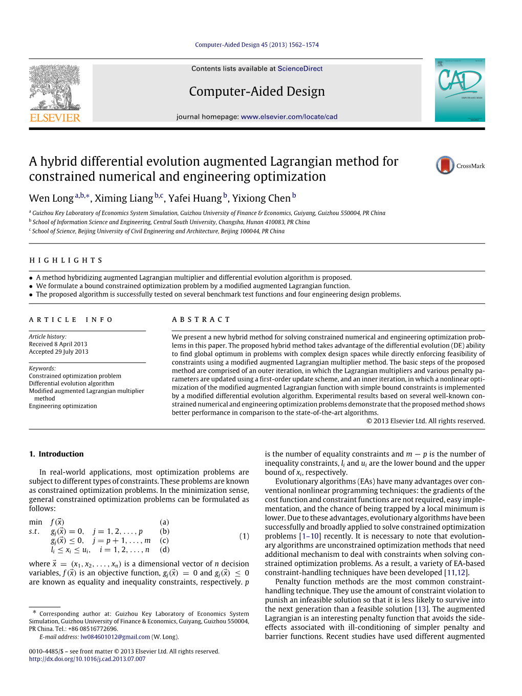 A Hybrid Differential Evolution Augmented Lagrangian Method for Constrained Numerical and Engineering Optimization