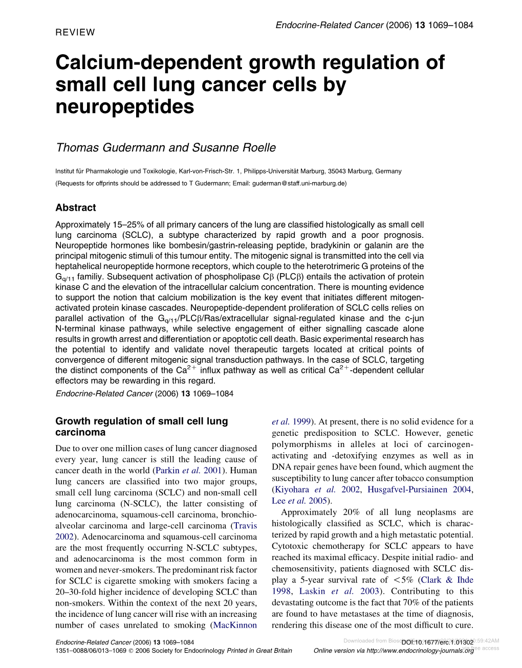 Calcium-Dependent Growth Regulation of Small Cell Lung Cancer Cells by Neuropeptides