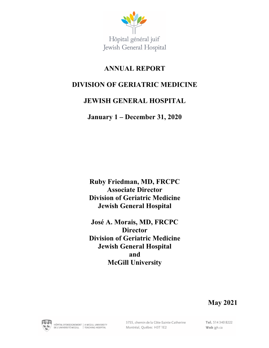 May 2021 ANNUAL REPORT DIVISION of GERIATRIC