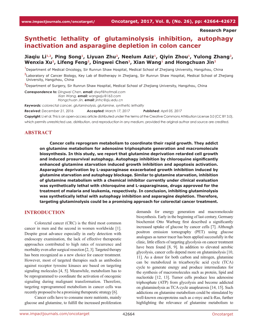 Synthetic Lethality of Glutaminolysis Inhibition, Autophagy Inactivation and Asparagine Depletion in Colon Cancer